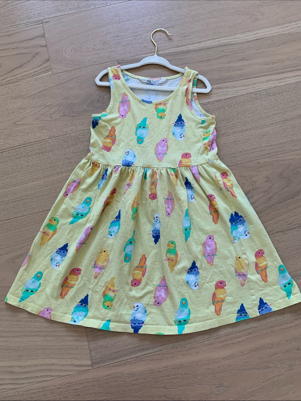 H&M Yellow Parrot Print Sleeveless Kids Dress | s:6-8 yr old